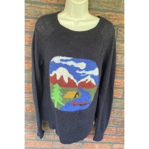 Woolrich Sweater Lrge Mountains Cabin Trees Clouds Scene Long Sleeve Mohair Wool